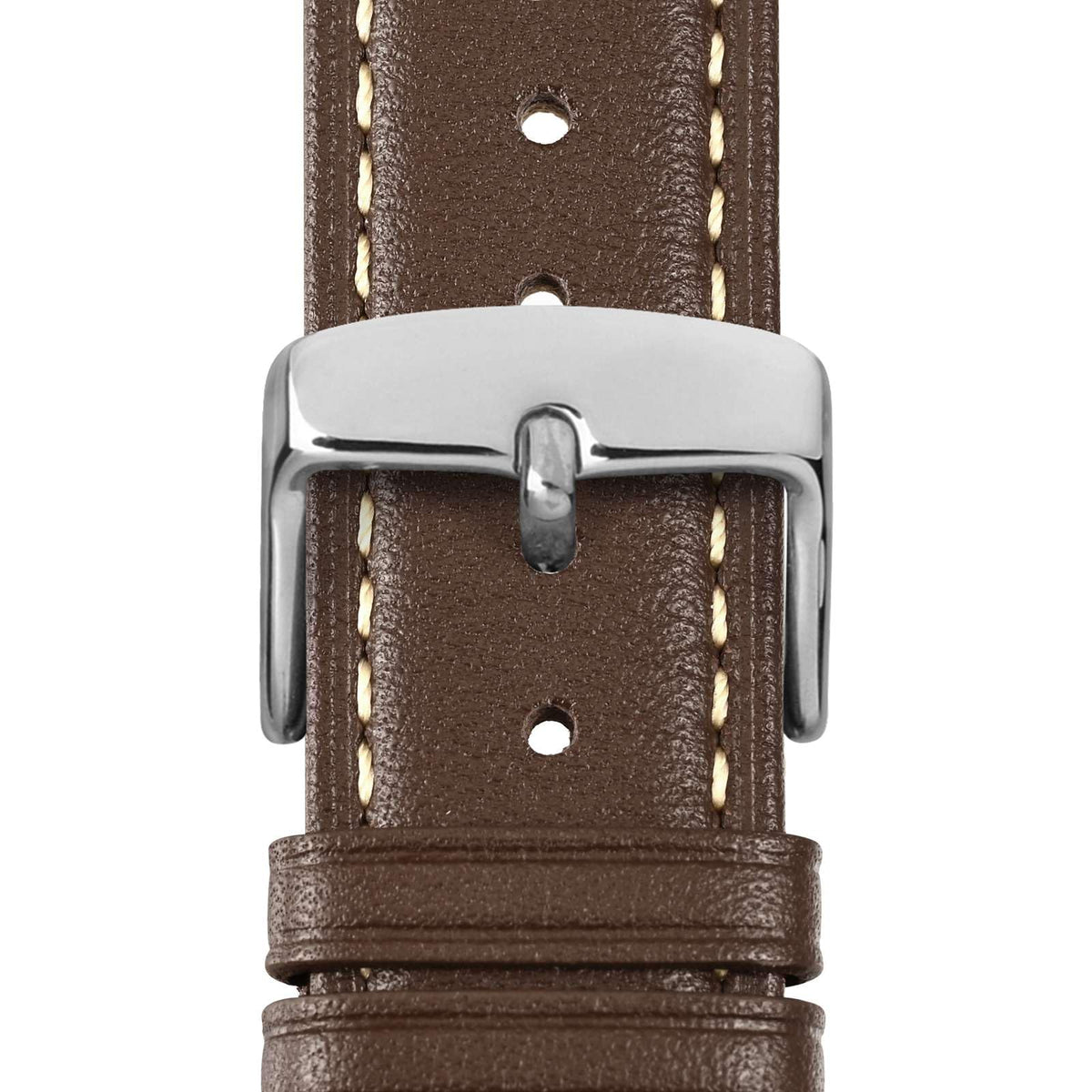 WOCCI 20mm Vintage Leather Watch Band for Men and Women, Silver Buckle (Dark Brown/Contrasting Stitch)