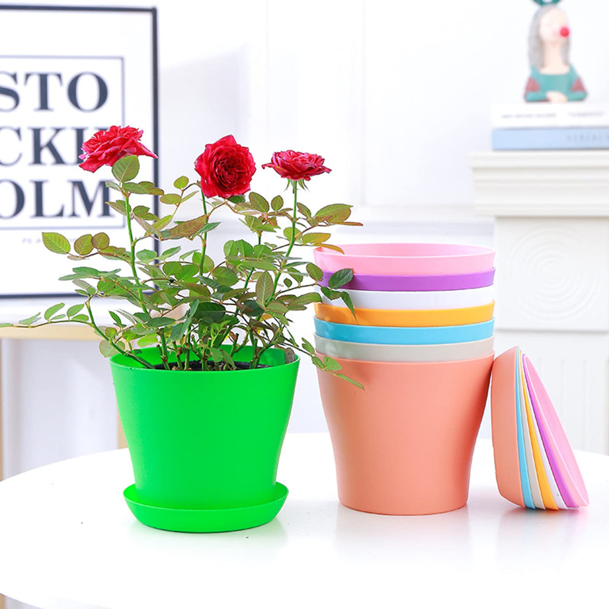 Tergy 50 Pack 4 Inch Plant Pots Bulk Small Plastic Planters Pots with Drainage Holes Flower Pot for Succulent, Cactus, Herb, African Violet (50pcs-Multicolor, 4Inches)