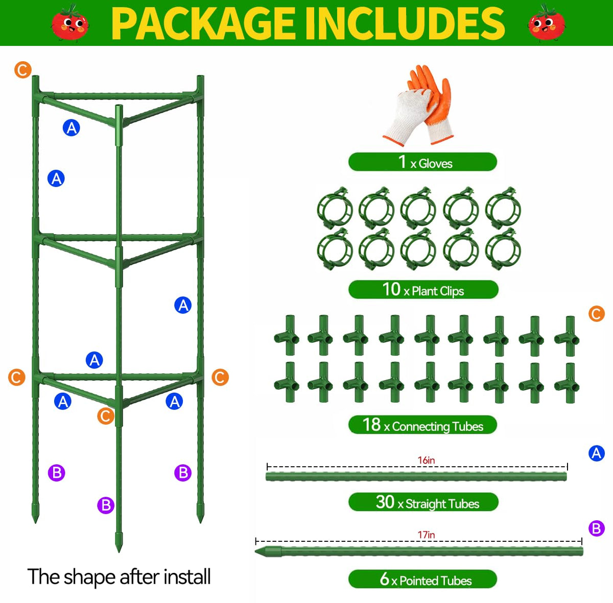 2 Pack Large Tomato Cage for Garden Up to 49" H X 16" W Metal Plant Support Stakes with Clips Triangle Pea Cages Cucumber Trellis for Vegetables Pots Vines Flowers Climbing Plants