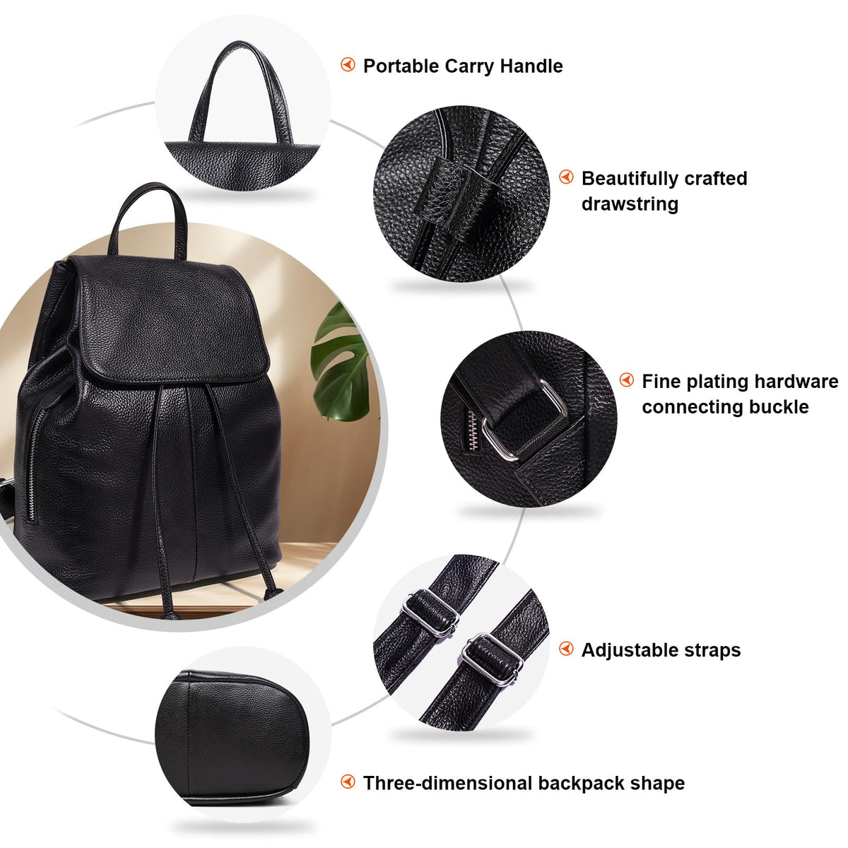 BOYATU Women’s Full-Grain Leather Backpack Purse, Minimal Structured Design, Work Commuter & City Travel, Compact Everyday Essentials, Fashion RFID Pocket Bag (Black)