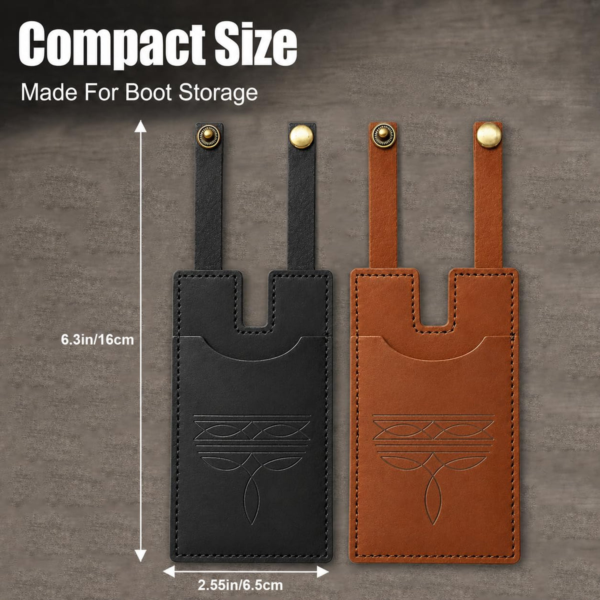 RJLCTH 2 Pcs Western Boot Wallet for Women, Brown/Black Leather Credit Card Holder, Snap Strap Insert for Standard Women's Western Boots, Casual Storage for Rodeos and Country Concerts