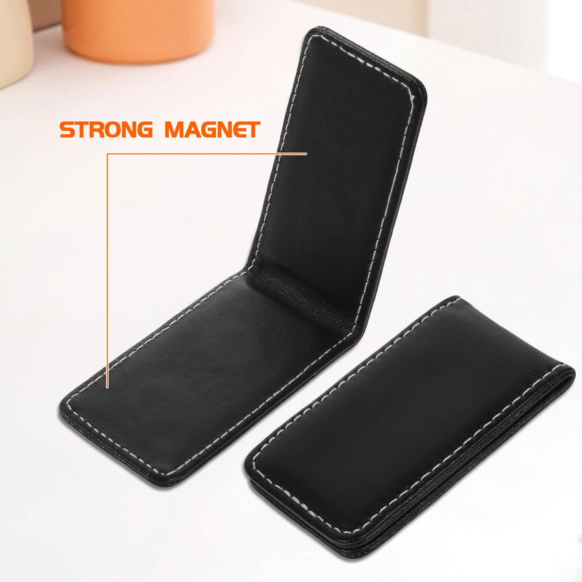 Gsbnjuy Leather Money Holder Wallet Magnetic Money Clip for Men Minimalist Business Card Holder Slim Pocket Cash Wallet for Men Black Minimalist Christmas