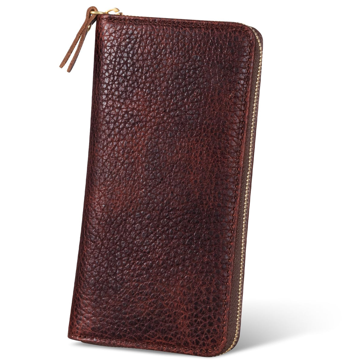 RMAWRAD genuine leather long bi-fold wallet/card holder, unisex, made of full-grain cowhide, with card slots and a coin purse, brown.