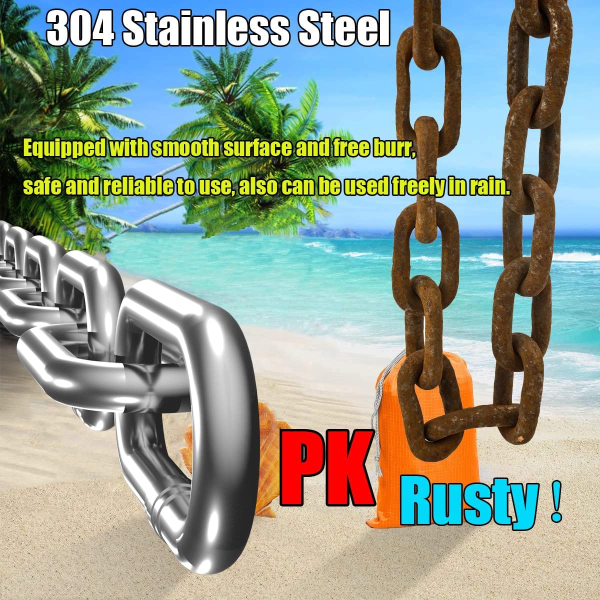 Stainless Steel Chain, Lsqurel 13ft Metal Chain Link Chain 1/4in Heavy Duty Chain Utility Chain Jack Chain for Home Outdoor Camping Hanging etc (1/4in-13ft)