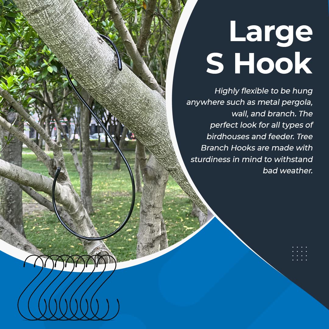 s Hooks for Hanging Plants - Heavy Duty Tree Branch Black Extension Bird Feeder Planters Suet Baskets Lanterns Wind Chimes Kitchen Office Garden Camping Outdoor Pot Pan Cups Bags Jeans Indoor 12in