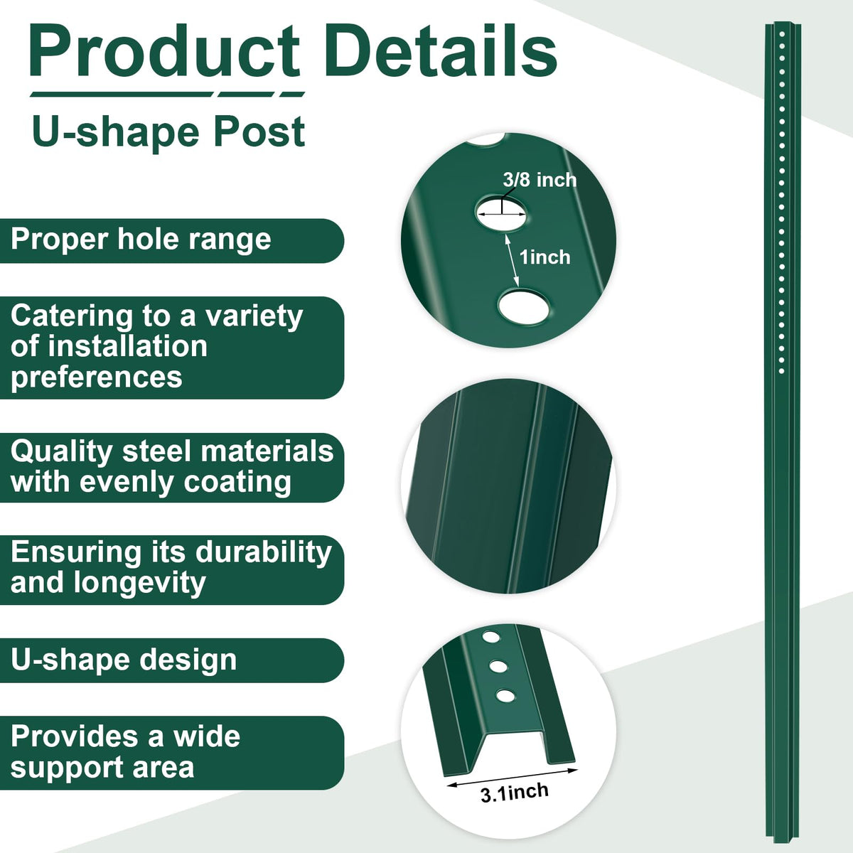 Gisafai 10 Pack 6ft Tall Green U Channel Sign Steel Post with Enamel Coating Heavy Duty Metal Sign Post with Pre Drilled Holes for Easy Mounting