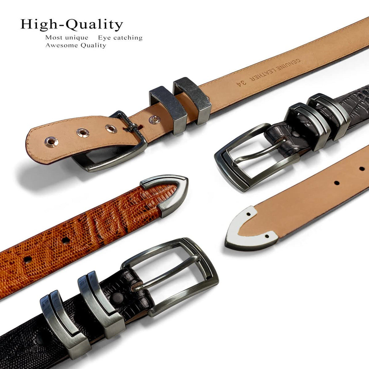 Belts.com BS8191 Gun Genuine Full-Grain Cowhide Leather Designer Golf Dress Belt 1-1/8"(30mm) Wide (Alligator Black, 44)