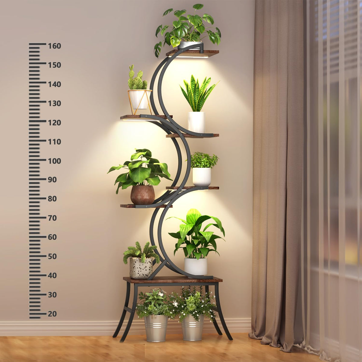 Nevsokio Indoor Plant Stand with Grow Lights 63 Inch Large Tall Planting Pots 6-Tier Metal Corner Flower Shelf Small Plant Rack Home Decor Display