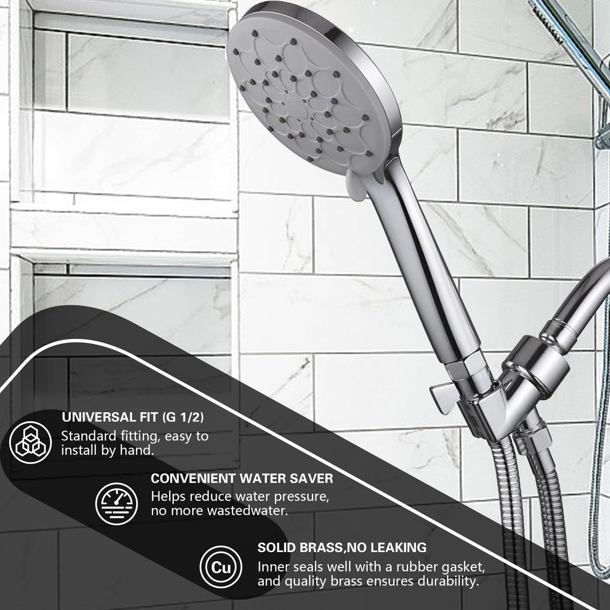 Hsmhose Shower Shut Off Valve, Shower Flow Control Valve,Soild Brass Flow Pressure Regulator for Handheld Shower Head G1/2 Chrome