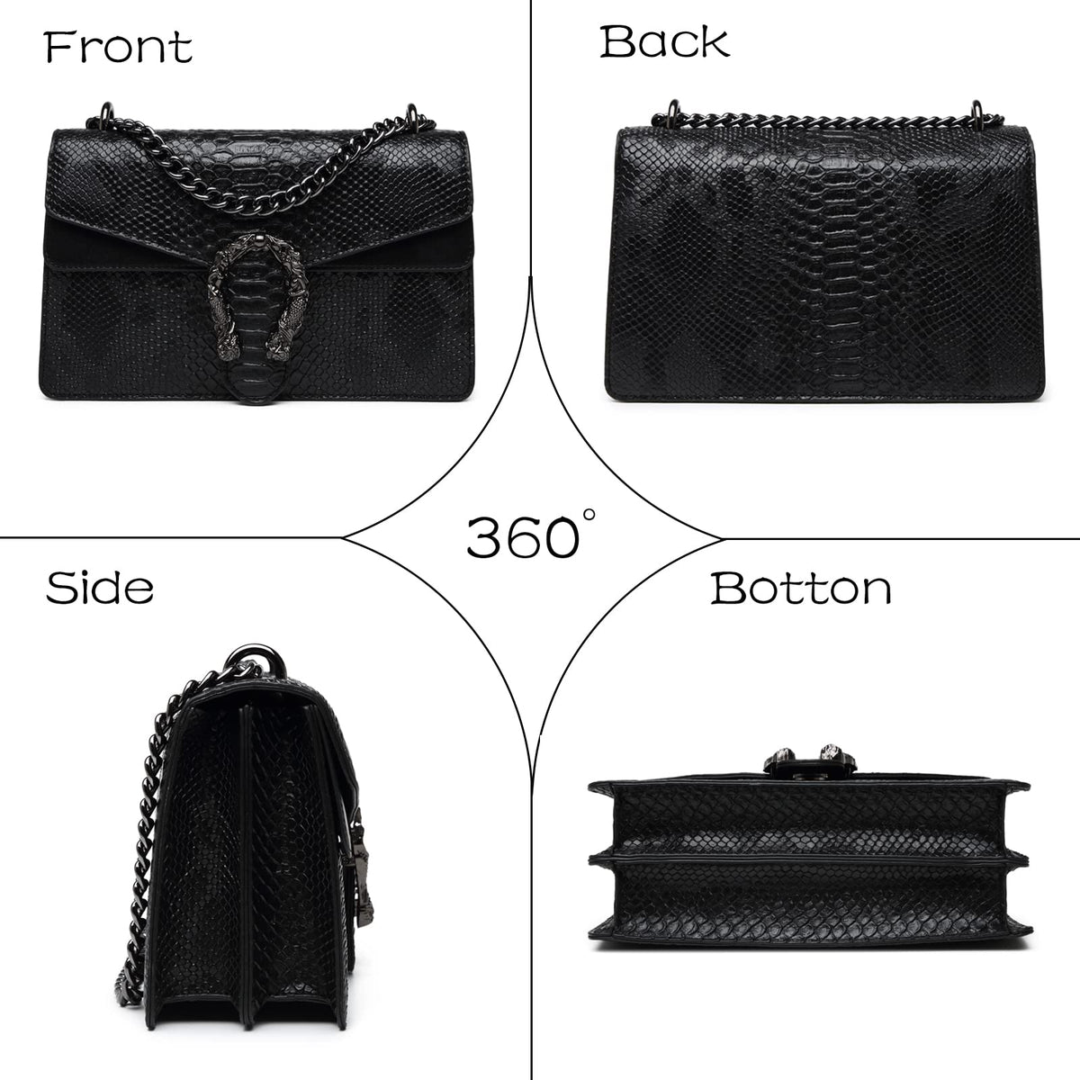 MYHOZEE Crossbody Bags for Women - Snake Printed Clutch Purses Leather Shoulder Bags Chain Strap Evening Handbags Black
