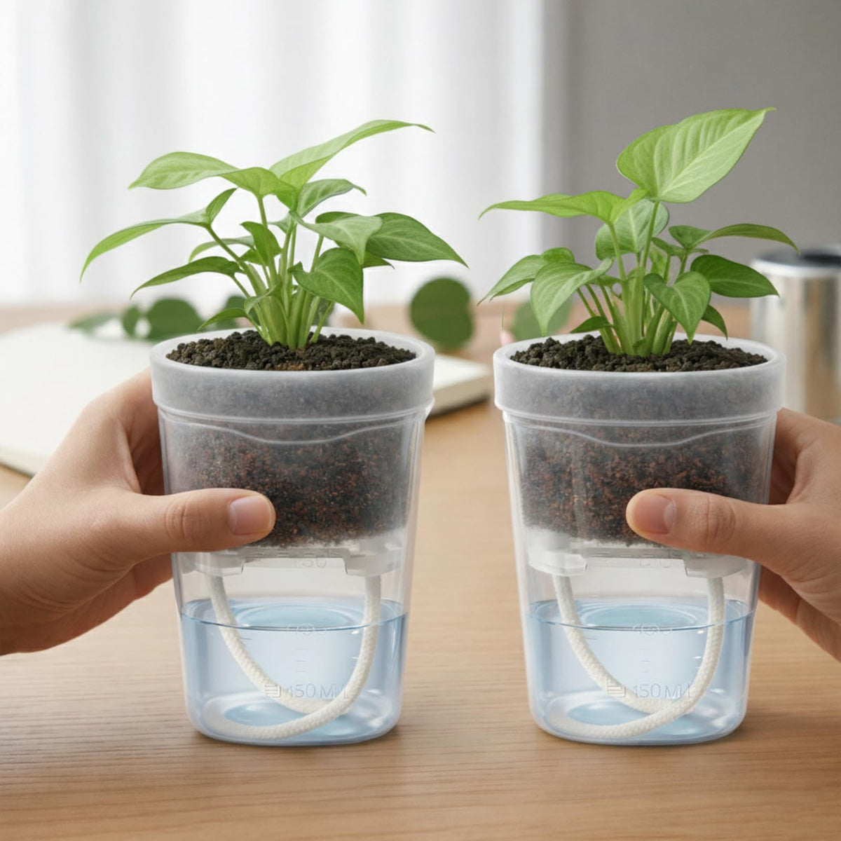 12 Pack 2.5" Small Self Watering Pots for Indoor Plants, Mini Clear Plastic Planters with Water Level Drainage Holes, 12 Plant Labels, Semi-Hydro Propagation Pots for Hoya, African Violets, Alocasia