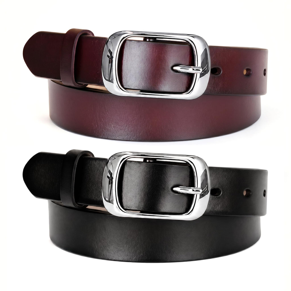 West Leathers [2 Pack Leather Belt Women-Womens Leather Belt with Pin Buckle-Belts for Women for Jeans, Pants, Dresses (XXX-Large: 47"-50")