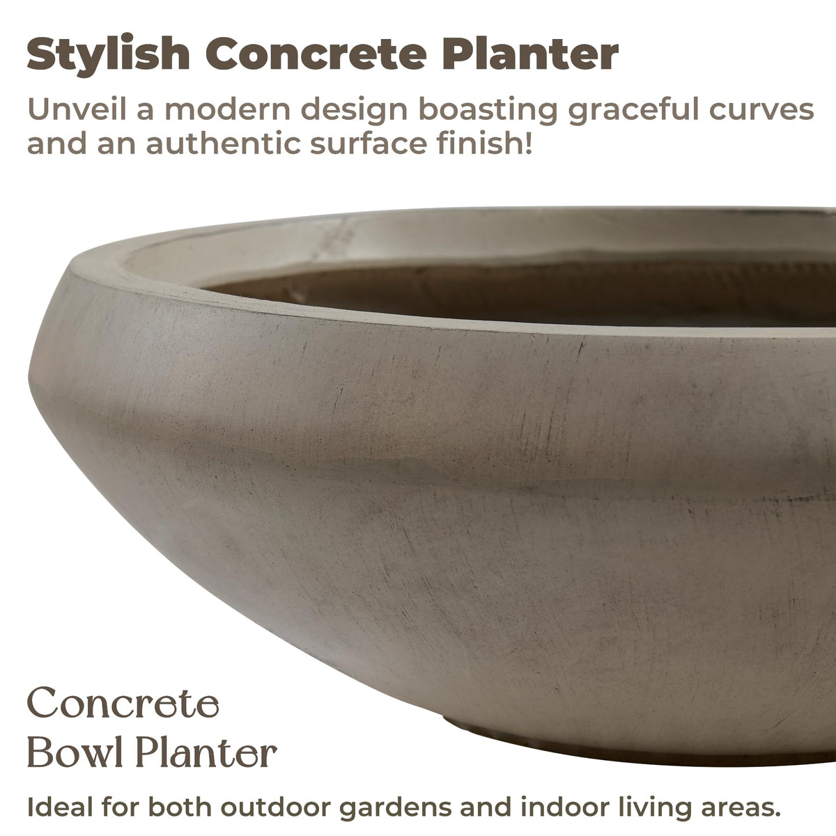 Bowl Planter 19" Dia x 6.3" H Large Succulent Pot with Drain Hole, 16.7" Opening Concrete Flowerpot for Indoor Outdoor Plants Herbs Bonsai, Round Planters for Home, Patio, Garden, Medium-Natural
