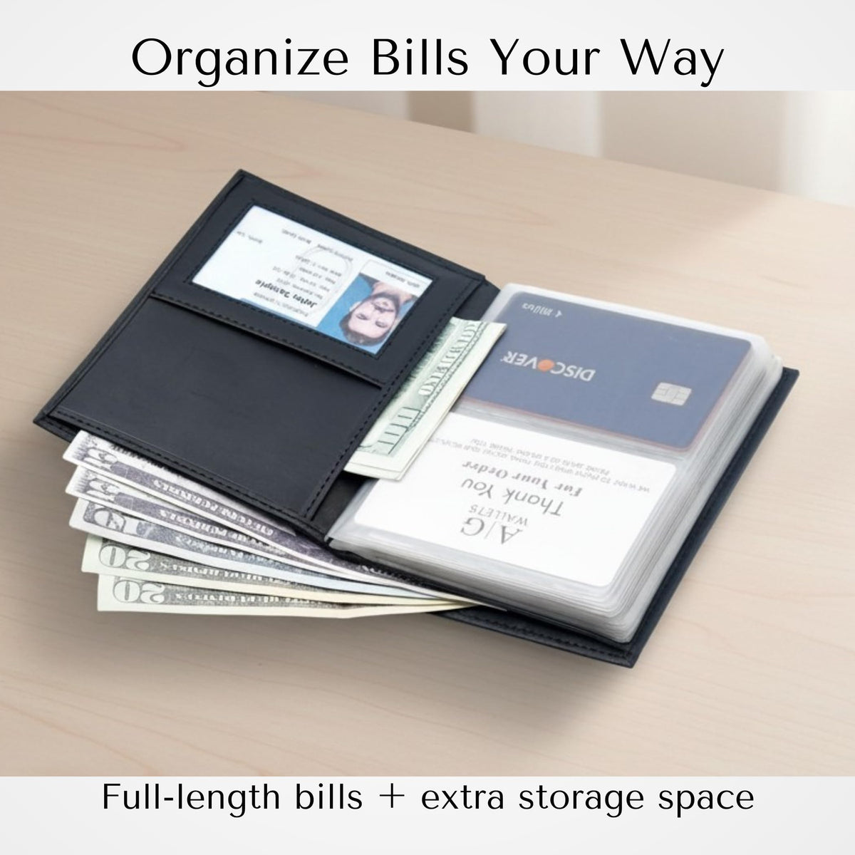 AG Wallets Men’s Leather Wallet – 24 Card Capacity, RFID Blocking, 2 ID Windows, Full Bill Compartment, Vertical Bifold Card Holder, Black