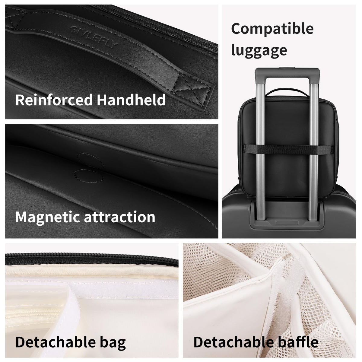 GIVLEFLY Travel Makeup Bag for Women, Large Capacity Cosmetic Bag Organizer with Handle, Waterproof Makeup Case with Brush Compartment and Divider for Toiletries & Skincare