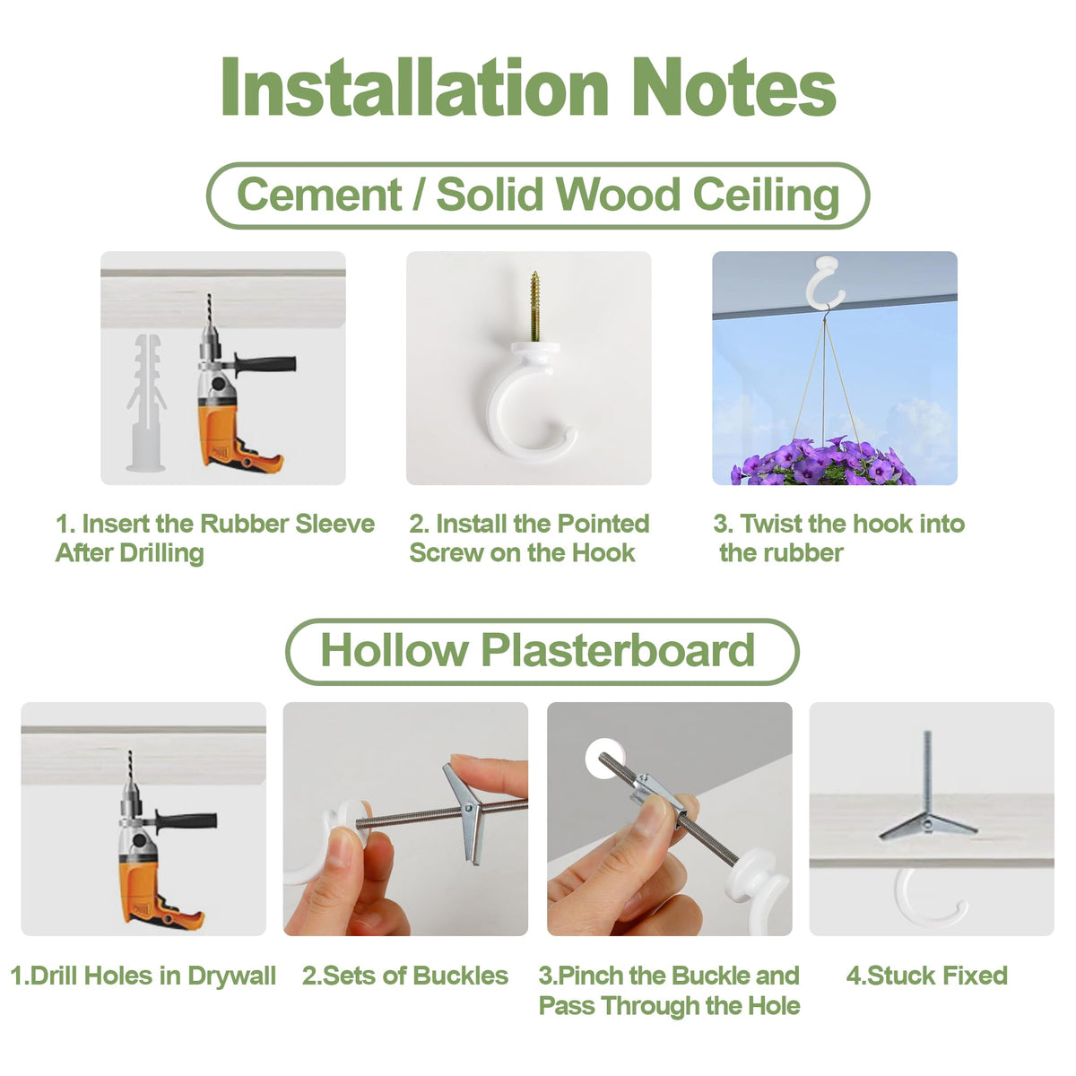 Aidoclip 6pcs Ceiling Hooks for Hanging Plants,Hanging Hanging Lights Metal Small Hooks,Indoor Outdoor Wall Heavy Duty Plant Hanger Swag Hook