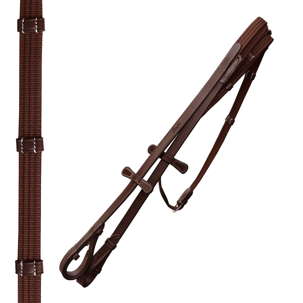 Exion Horse Dressage Bridle with Web Reins | Broad Anatomic Crownpiece, Crank Noseband & Browband & Reins with Hand Stoppers | Dressage Bridles for Horses