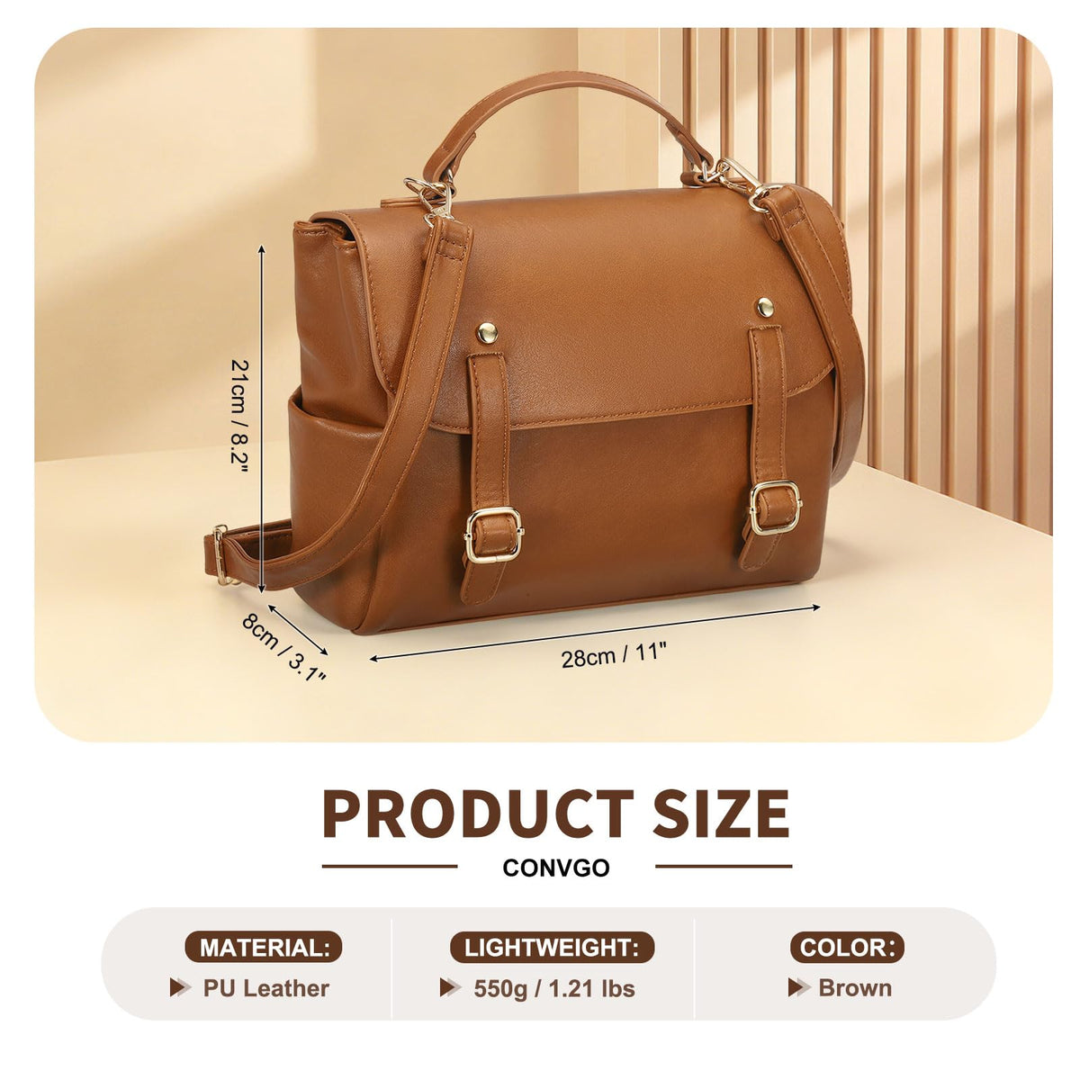 Convgo Mini Backpack Purse for Women, Small Fashion Backpack Vintage PU Leather Shoulder Bag Casual Travel Collage, Brown