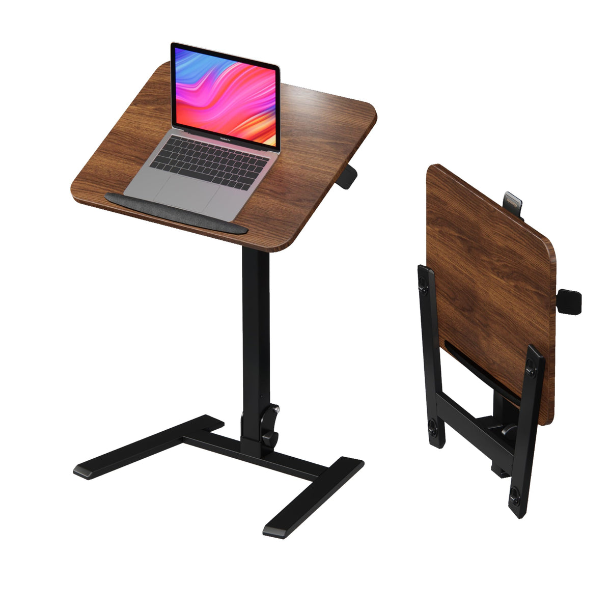 alawooder 25 Inch Mobile Folding Desk - No Assembly, Pneumatic Sit-Stand, 29-42" Height Adjustable Rolling Laptop Desk with Hidden Wheels, 0-90° Tilt Top for Home Office, Craft & Study
