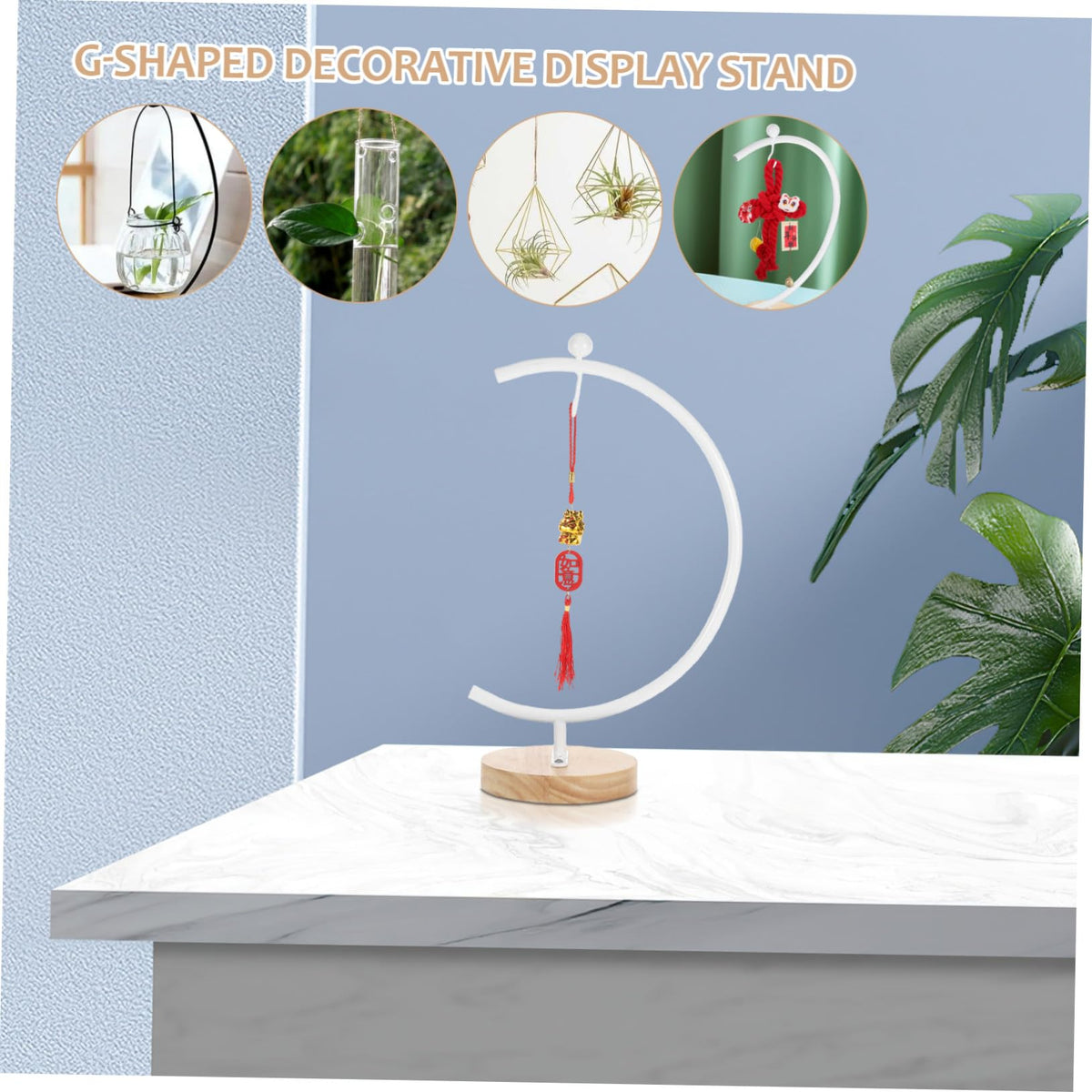 DECHOUS Wooden Base Ornament Display Stand with Hook for Hanging Globe Terrariums and Air Plants Space-saving Hanger Rack for Glass Balls Elegant Indoor Decor for Weddings and Home