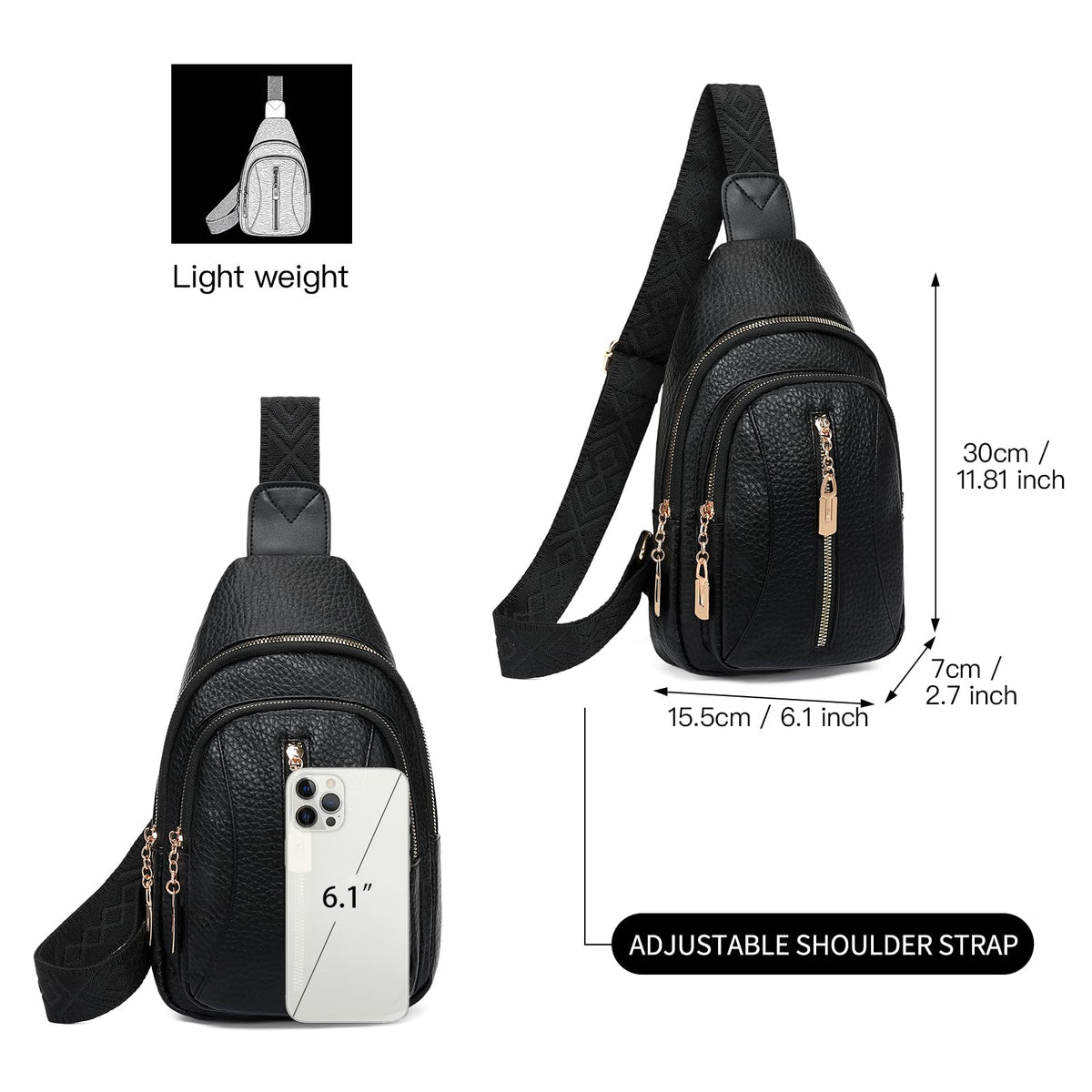 GOIACII Cossbody Bag for Women Sling Bag Anti Theft Travel Purse Fanny Packs Leather Black