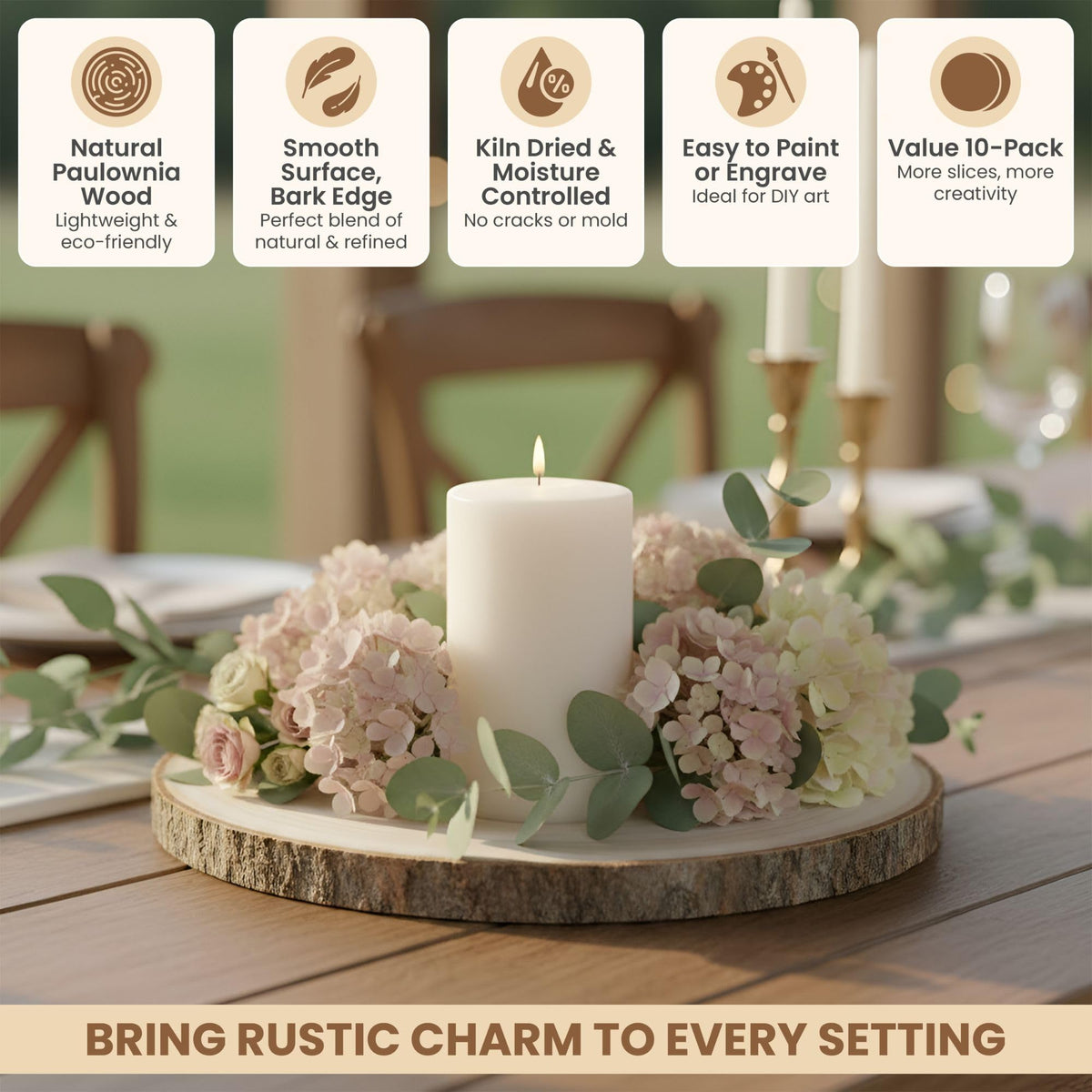 10 Pack Wood Centerpieces for Tables Natural Round Wood Slices for Rustic Wedding Decor and Table Decorations Unfinished Wooden Rounds (8–9 inch)