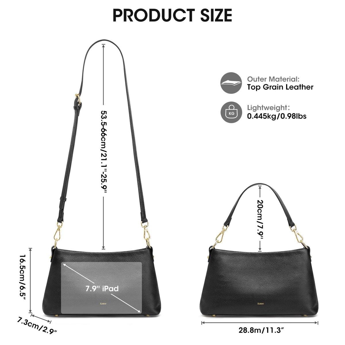 Kattee Genuine Leather Crossbody Bags for Women 2026 Trendy, Small Tote Purses Shoulder Handbags with 2 Removable Straps, Black