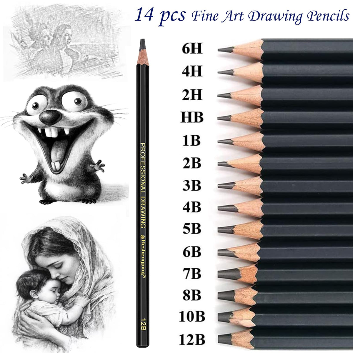 Heshengping, Sketching Pencil Set Drawing Pen Charcoal Sketch Kit Cover Graphite Charcoal Watercolor Pencils Paper Erasable Pen Beginners Artist Children and Adults(39pcs Art Supplies)
