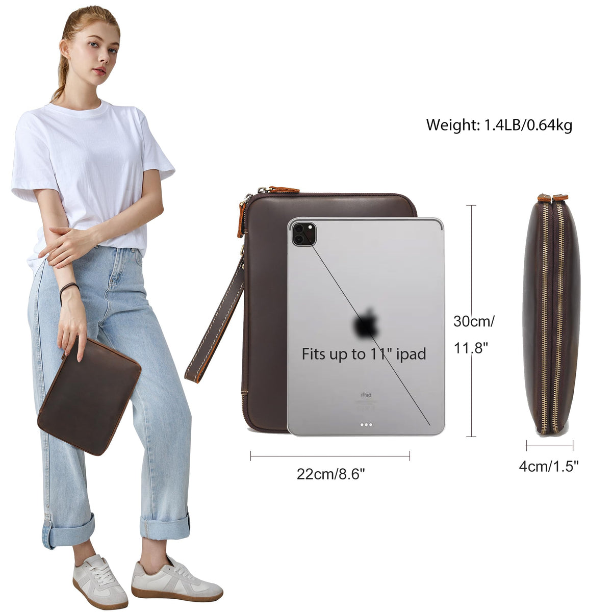 LANNSYNE Full Grain Leather Travel Cable Accessories Bag, Electronic Organizer Carry Case Double Layer Storage Case for Cables, Charger, Phone, Power Bank