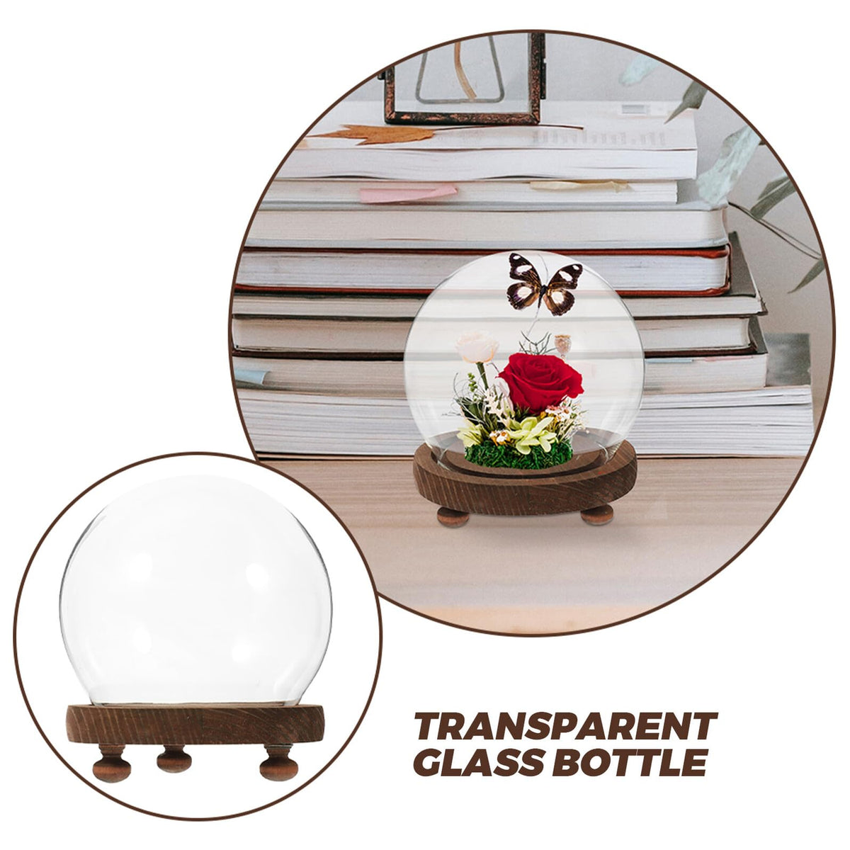 HOLIDYOYO Clear Glass Cloche Display Dome Bell Jar with Wood Base Diy Snow Globe Kit Keepsake Display Case Terrarium for Preserved Plant Succulent Craft 3.9 Inch