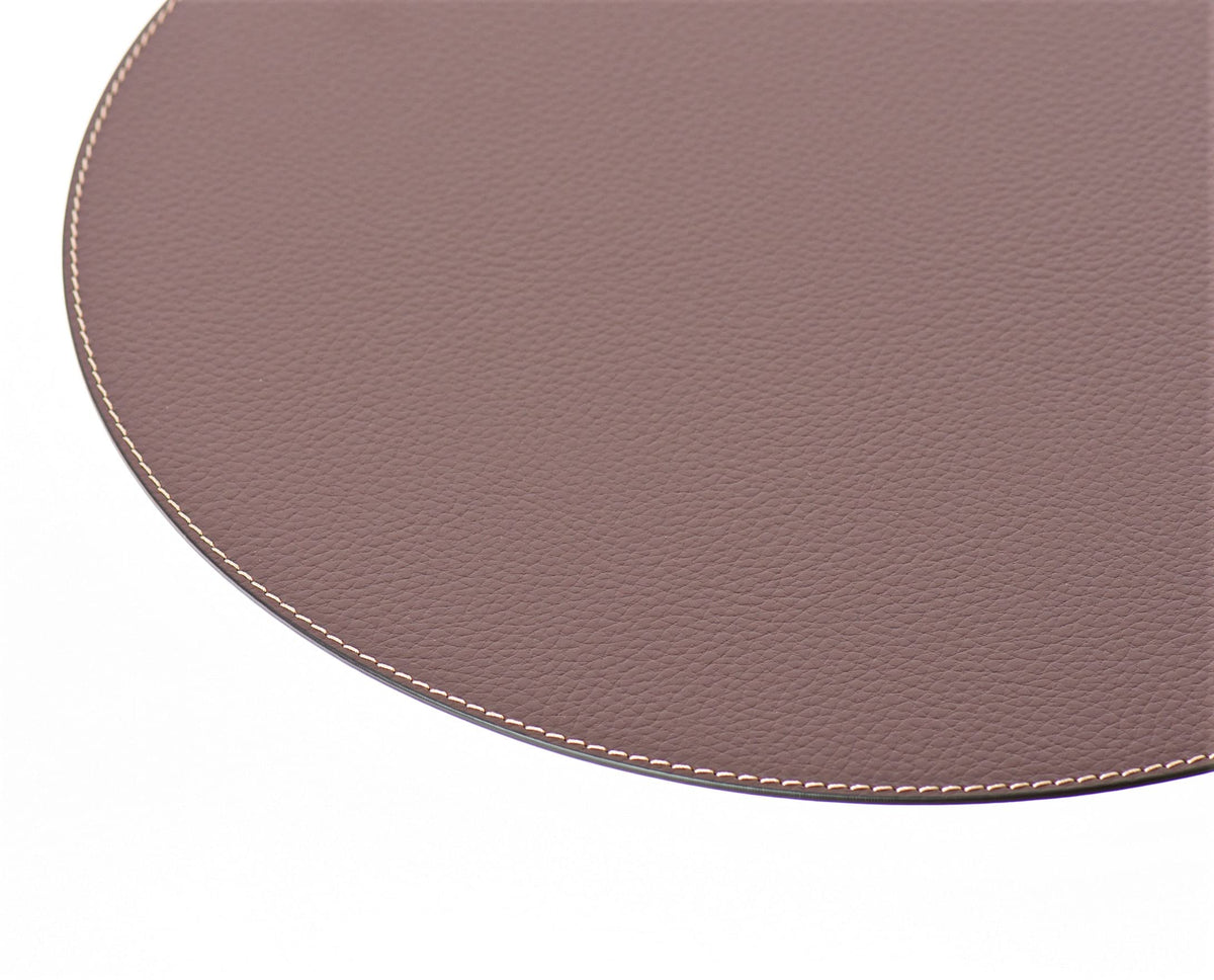 Nikalaz Set of Small Round Brown Placemats and Coasters, 4 Table Mats and 4 Coasters, Place mats 12.99 inches, Recycled Leather (Brown)