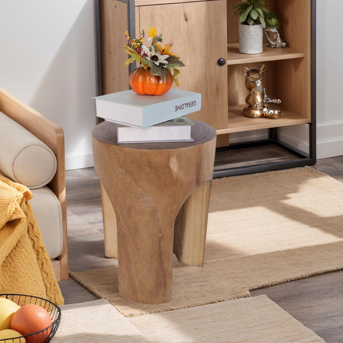 Athaliah Small Solid Wood Accent Table, Handcrafted Rustic Wooden Side Table for Sofa, Plant Stand or Decorative Use