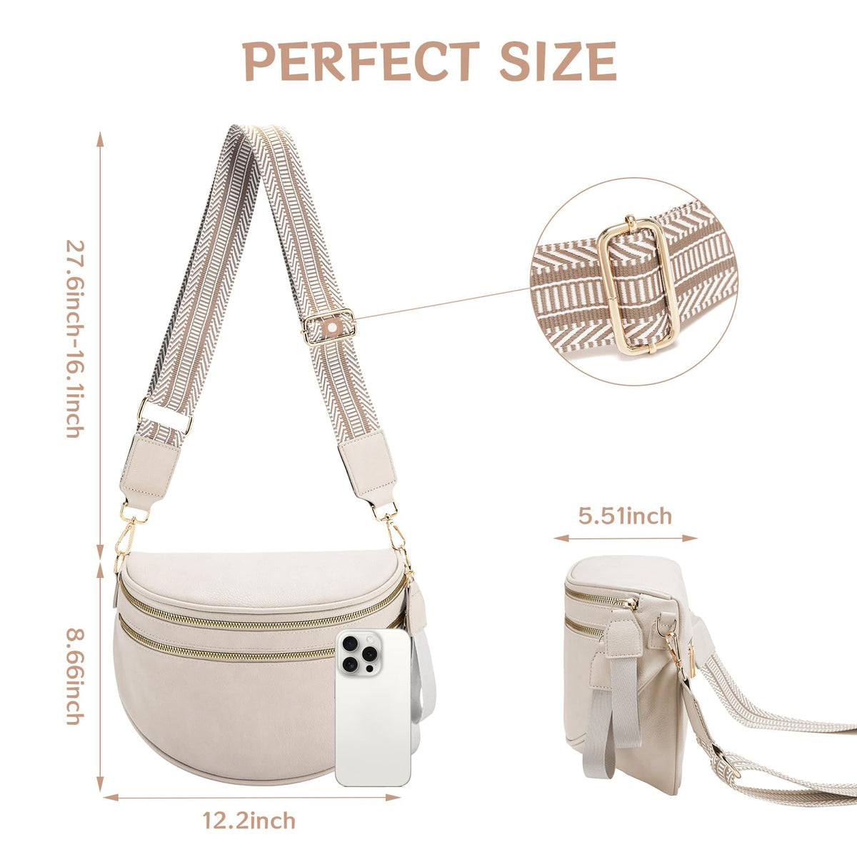 oscaurt Leather Crossbody Bag Bum Bag for Women Large Sling Bag Cross Body Purse Shoulder Handbag Fanny Pack