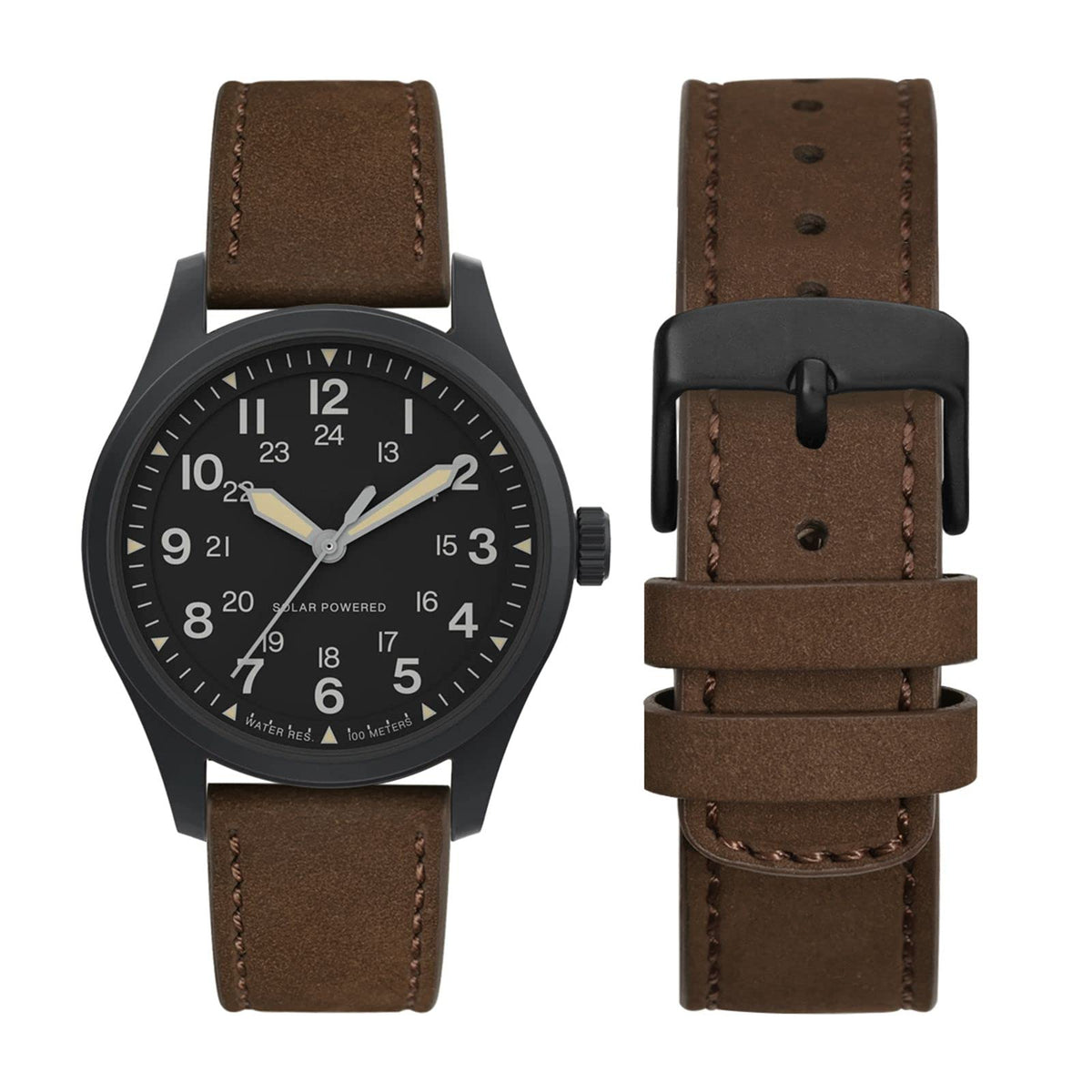WOCCI 18mm Retro Leather Watch Band for Men and Women, Quick Release Replacement Strap with Black Buckle (Dark Brown)