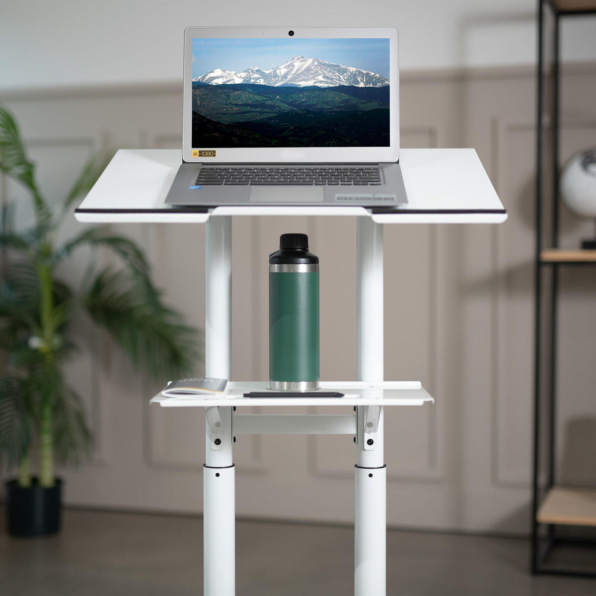 VIVO Mobile 24 x 16 inch Lectern Podium, Height Adjustable Steel Rolling Laptop Cart on Wheels, White, CART-V03W