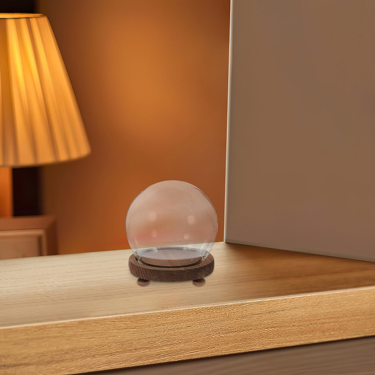HOLIDYOYO Clear Glass Cloche Display Dome Bell Jar with Wood Base Diy Snow Globe Kit Keepsake Display Case Terrarium for Preserved Plant Succulent Craft 3.9 Inch