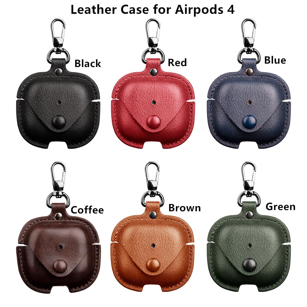 YQGFashbf for Airpods 4 Case Leather with Keychain, Stylish Retro Leather Wireless Charging Protective Headphone Case Cover for Apple Airpods 4th Generation 2024 Front LED Visible (Brown)
