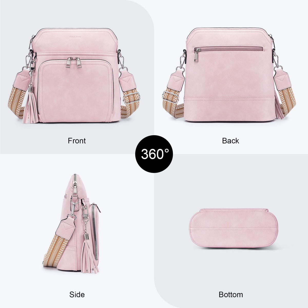 Roulens Crossbody Purse for Women,Lightweight Medium Crossbody Bag Soft Leather Women's Shoulder Handbags with Tassel