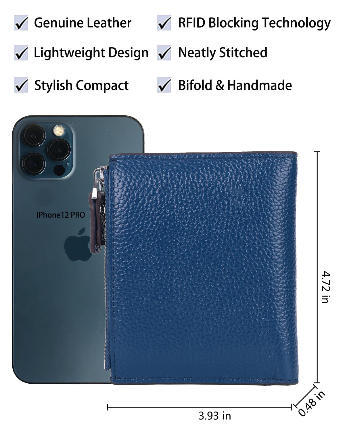 AINIMOER Women's RFID Blocking Leather Bi-fold Wallet, Lichee Blue