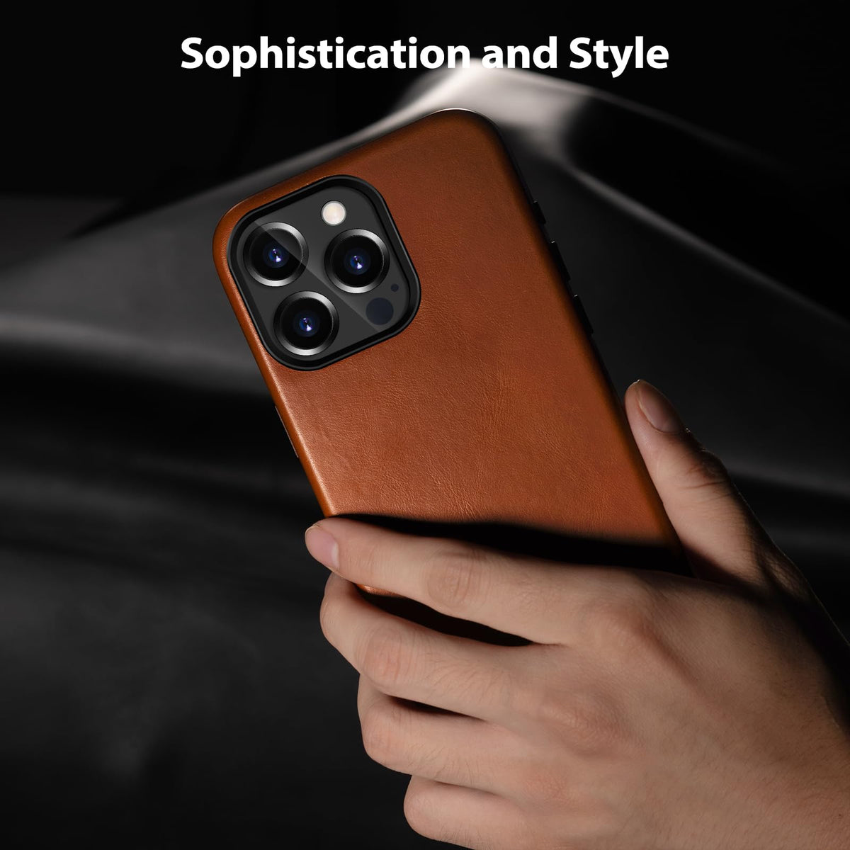 Belemay for iPhone 13 Pro Max Leather Case Compatible with MagSafe, Full-Grain Vegetable-Tanned Leather, Metal Buttons & Camera Bezel - Slim Fit&Sleek- Luxury Phone Cover (6.7-inch)-Saddle Brown