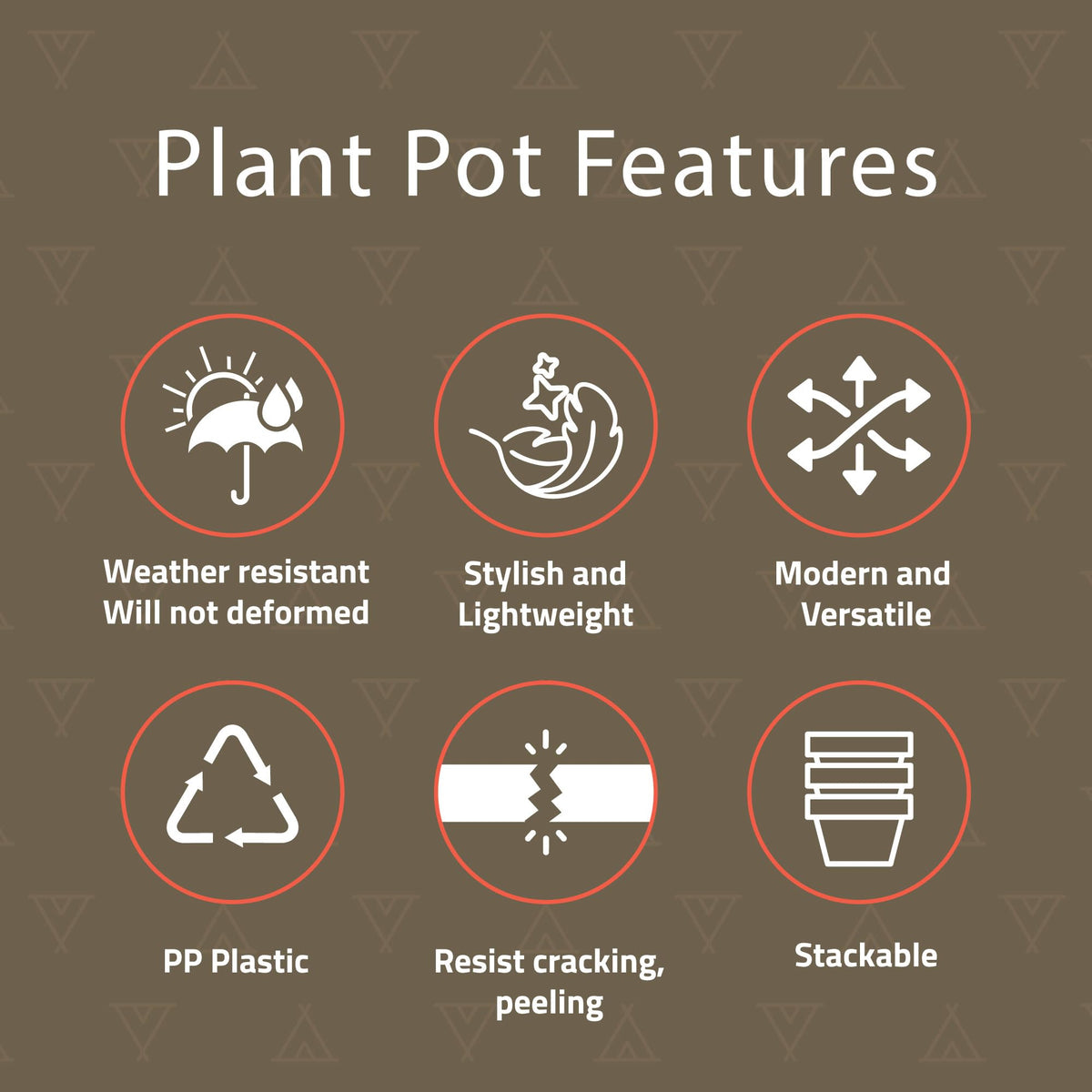 Campior Plastic Plant Pots with Drainage - Home Decor Flower Pot, Stackable Design for Indoor & Outdoor Use, Lightweight and Sturdy, Space-Saving, (7”, 6.6”, 6”, 5.3”, 4.8” Inches), Pack of 20, White