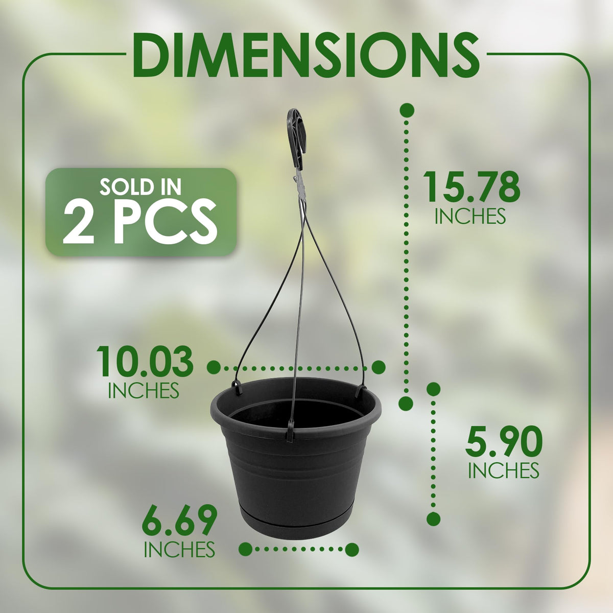 J3A Collections 10in Euro Hanging Planters for Indoor Plants 2 Pieces 10inch Hanging Planter with (2) 40cm Hooks, Self Watering Indoor Outdoor Hanging Pots with Drainage Holes and Removable Drip Tray