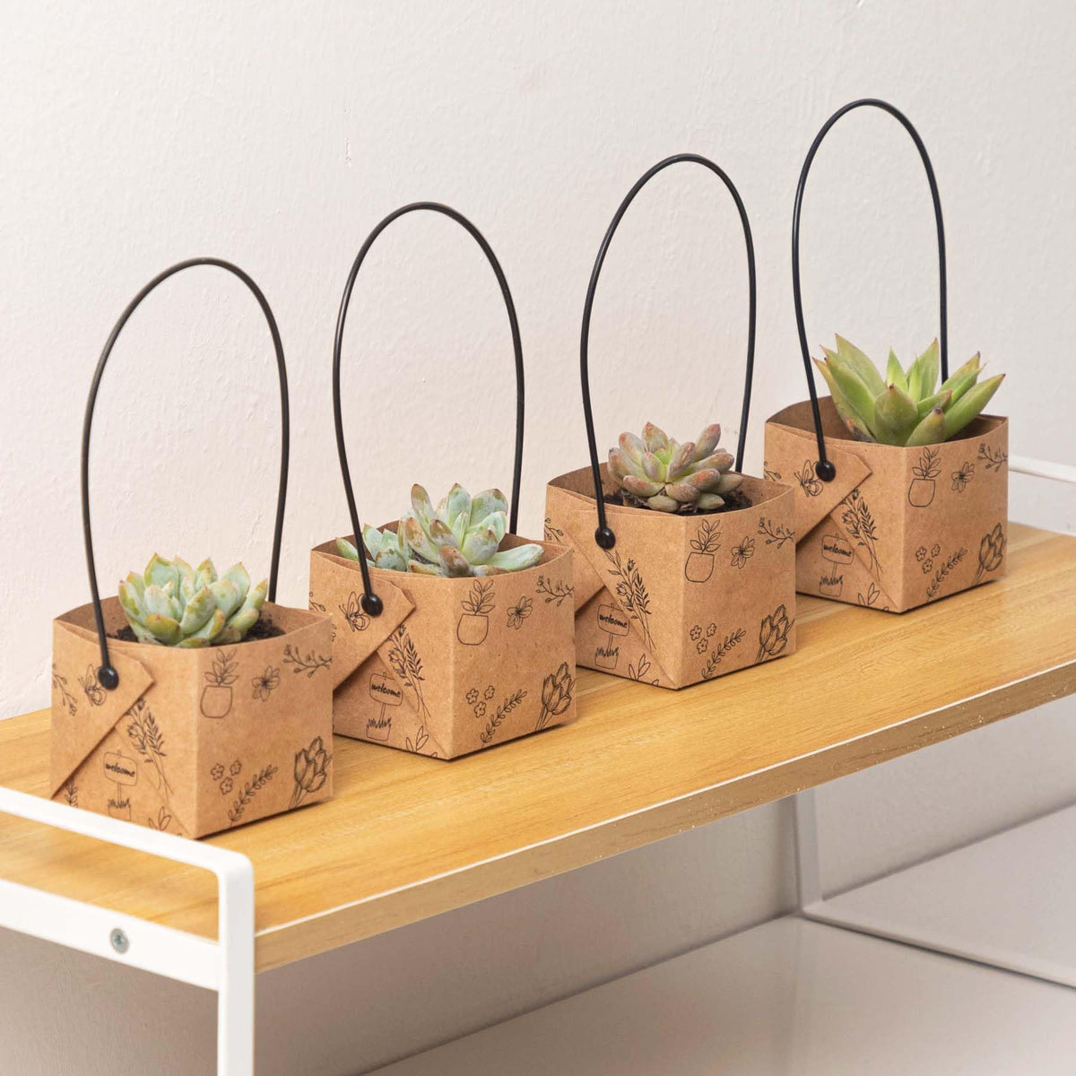 40Pcs Succulent Wrap Bags (fits 2 inch pots), Mini Kraft Succulent Favour Box Basket with Handle for Wedding, Baby Shower, Succulent Party Favours for Guests
