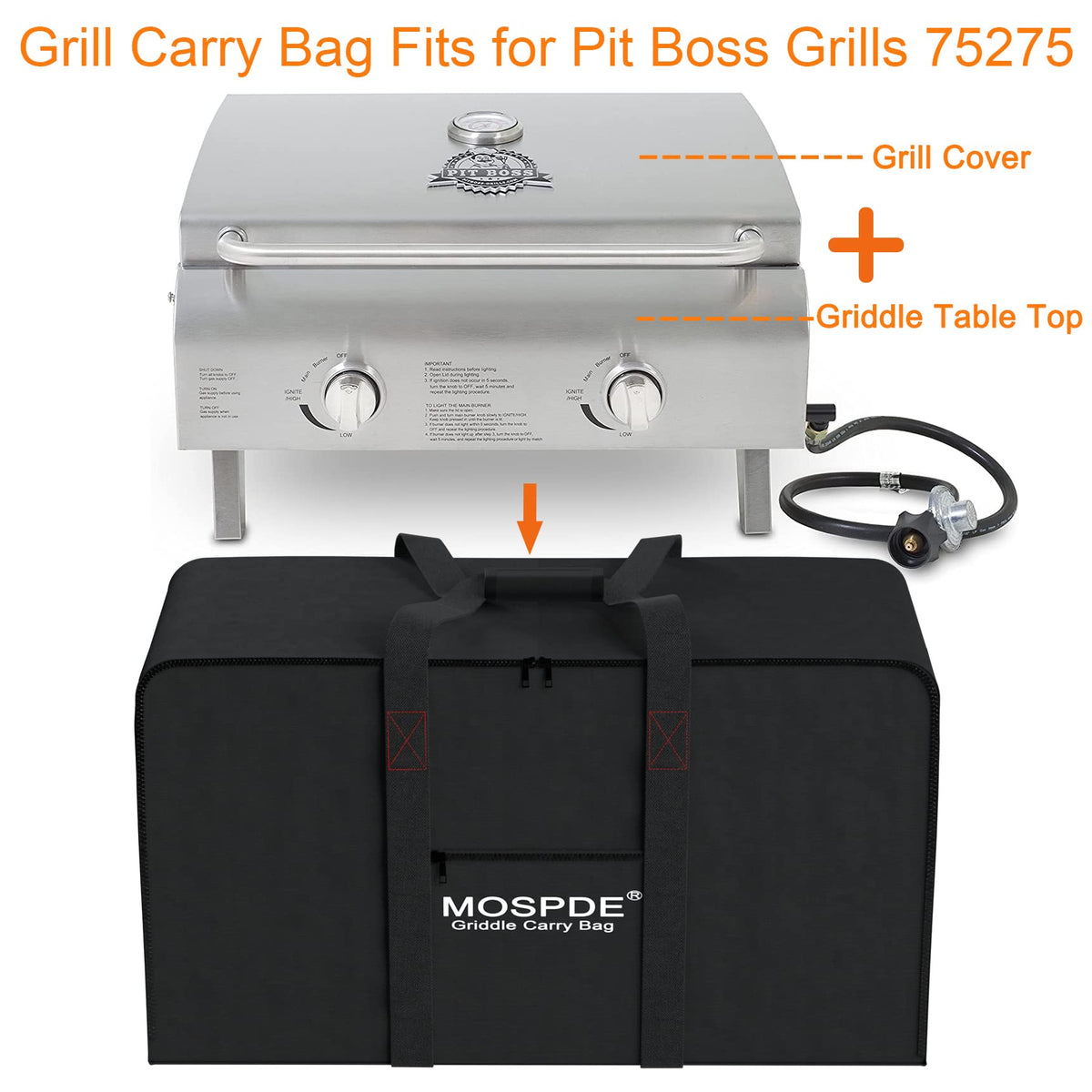 MOSPDE Grill Carry Bag Fits for Pit Boss Grills 75275, Portable Gas Grill Carrying Bag Fits Pit Boss Grills, Griddle Carry Bag 600D Heavy Duty Water-Resistant