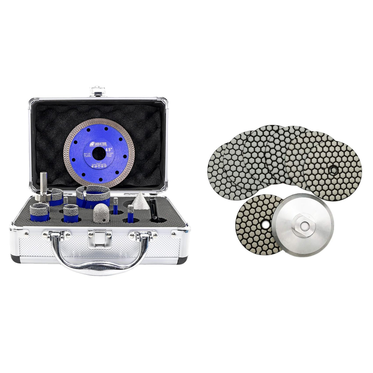 SHDIATOOL Diamond Tile Drill Bits Kit 12pcs, Porcelain Hole Saw Sets, Core Bits Cutter for Drilling Ceramic Marble Granite (6/6/8/20/25/35/50/20MM/2/SDS/HEX/4.5“)