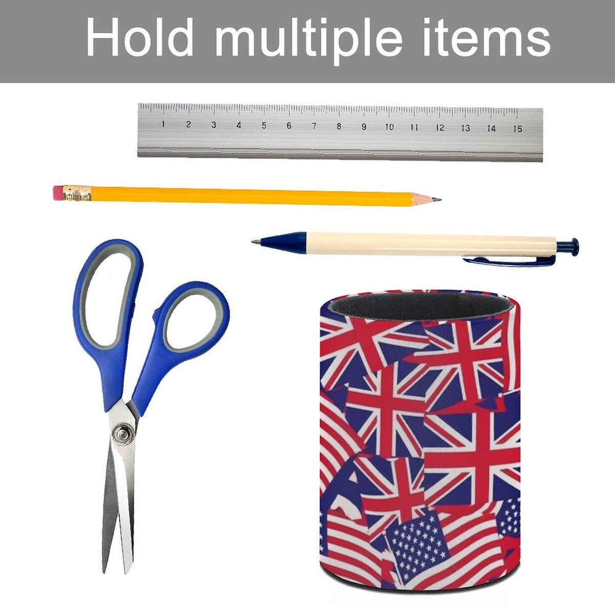 UTRSIFB Pen Holder Leather Pencil, Holder Cup Makeup Brush Storage Organizer, Waterproof Multifunctional Office Supplies British American Flag