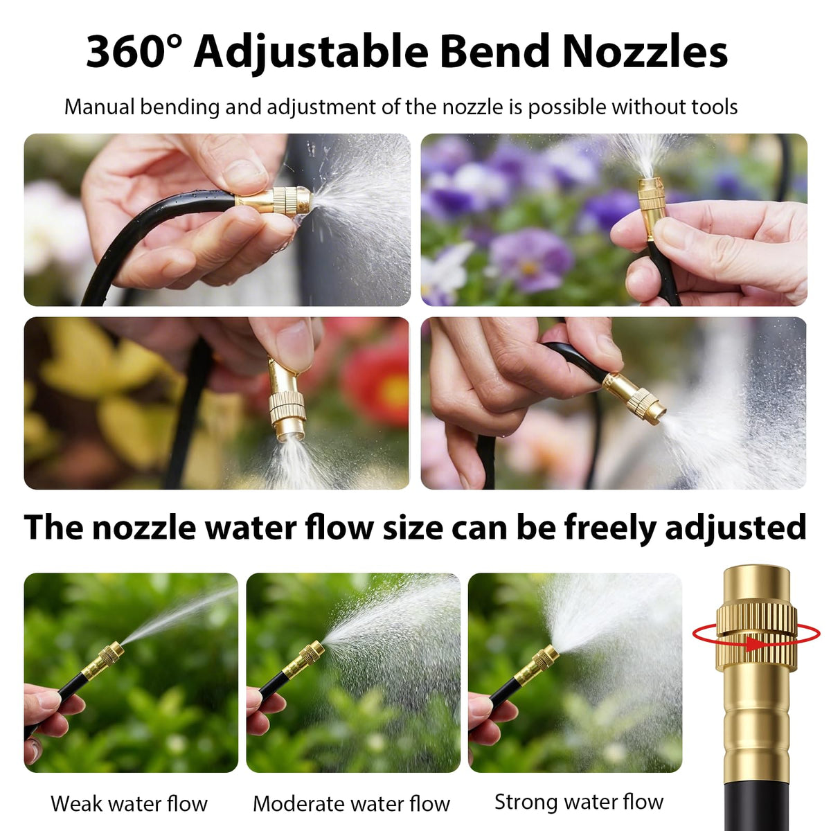 maierke 50FT 5/16 inch 360° Adjustable Drip Irrigation Kits Automatic Garden Watering Misting Atomizing System with 16pcs Bendable Nozzles for Yard, Lawn, Plant, Greenhouse, Garden(5/16 inch Hose)