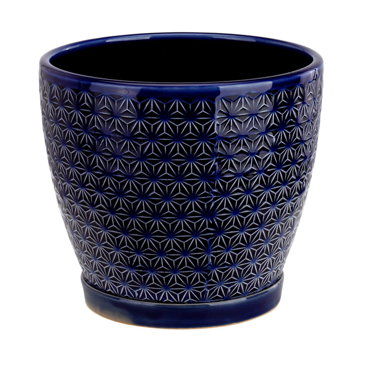 Napco Imports 6.5" Blue and Tan Geometric Prism Patterned Planter with Base