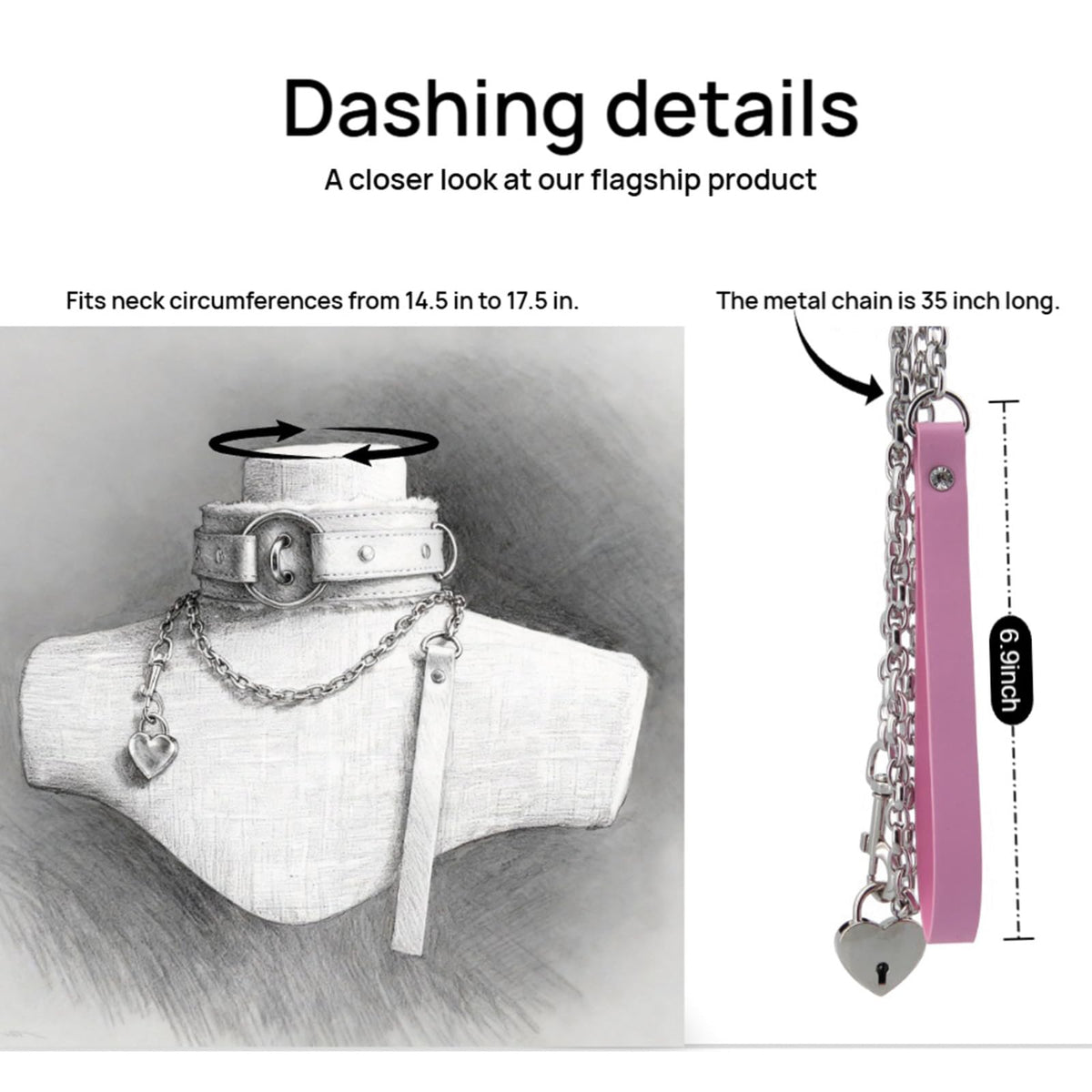 Kiheony Punk gothic Leather choker collar for women, collar with Heart Lock Adjustable Gothic choker (Heart Lock, Pink)