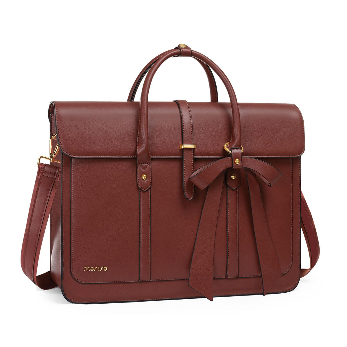 MOSISO Laptop Bag for Women, 17 inch PU Leather Laptop Shoulder Bags Convertible Backpack, 17.3 inch Messenger Bags Casual Handbag Work Briefcase Travel Computer Bag with Bowknot, Brown